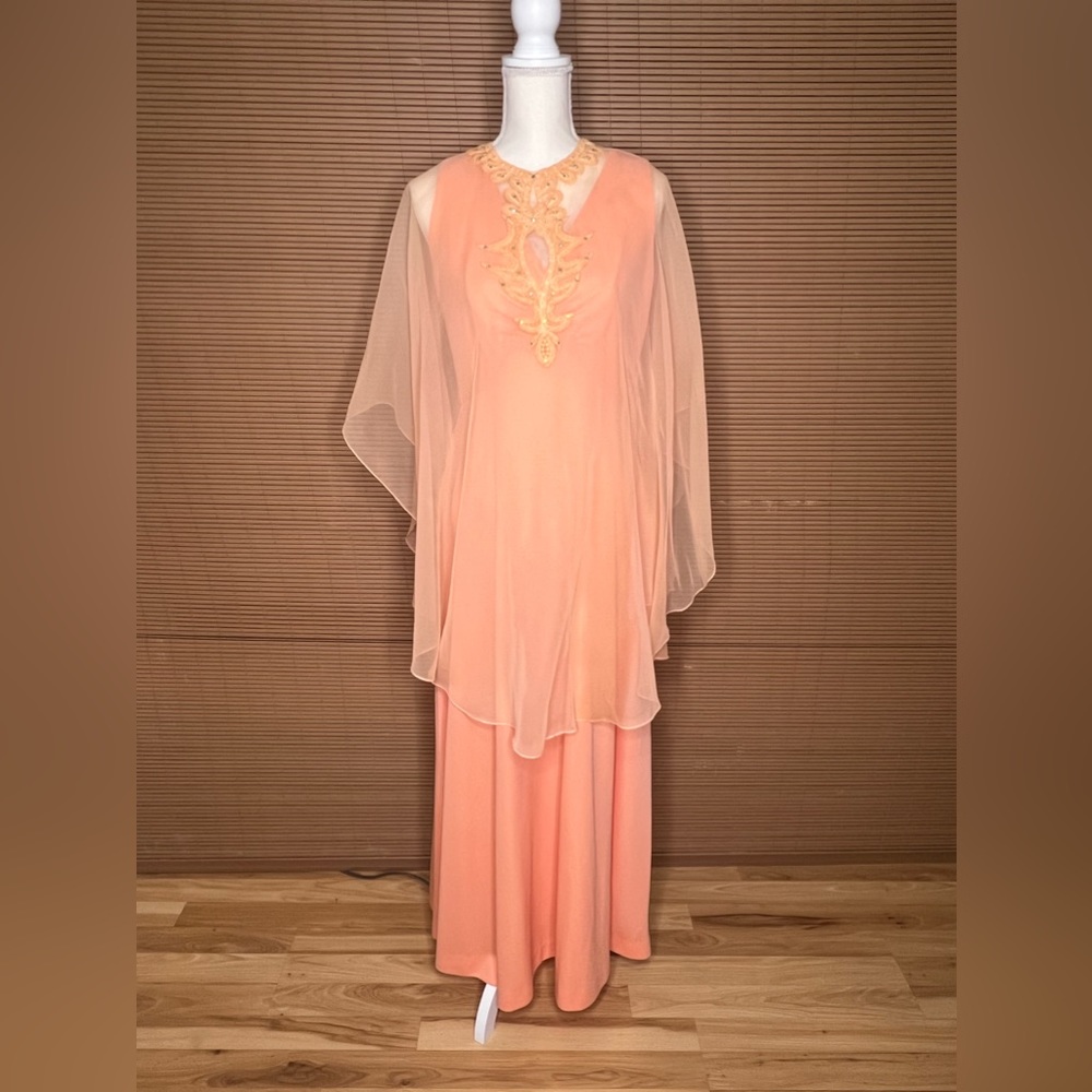 Miss Rubette Vintage Cape dress Formal peach orange - Picture 12 of 15